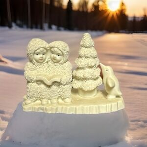 Snow Babies-Like Reading on Bench with Penguin and Tree No Box